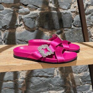 Manolo Blahnik Chilanghi Satin 10mm Flat Sandals